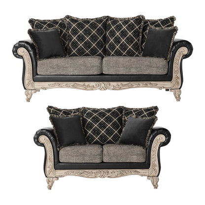 San Marino 2-Tone Fabric Wooden Frame Sofa and Loveseat Set in Ebony