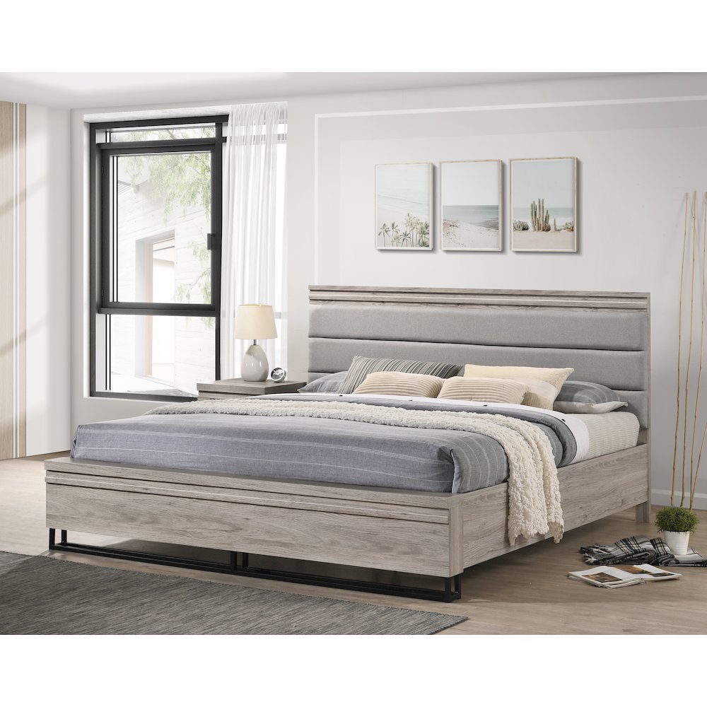 Panel Bed, Dresser, Mirror, and 2 Nightstands, Weathered Gray, King