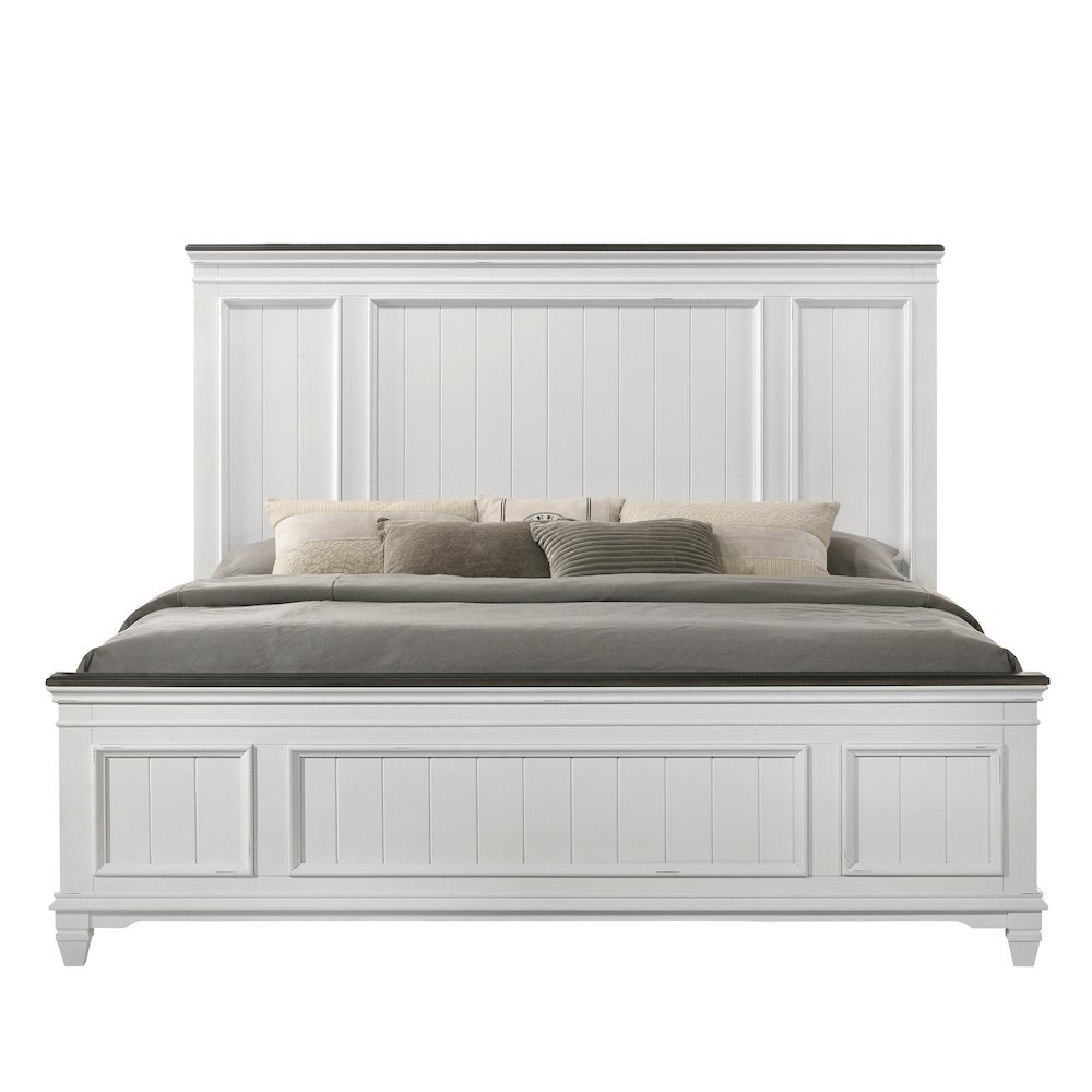 Clelane Shiplap Wood Panel Bed, King, Weathered White and Gray