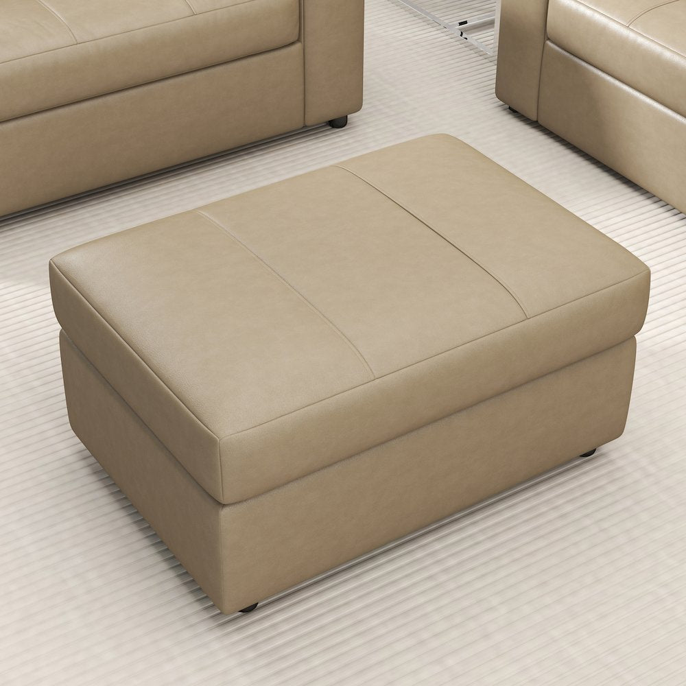 Sakan Leather Upholstered Ottoman, Beige