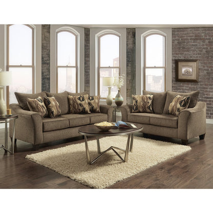 Camero Cafe Fabric Pillowback Sofa and Loveseat Set