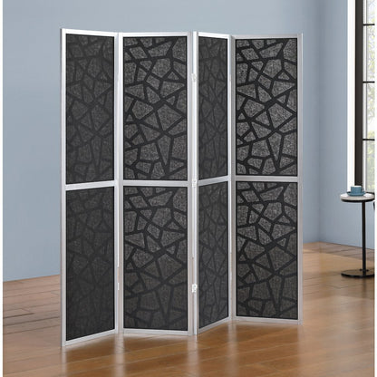4-Panel Wood Room Divider, Folding Portable Partition Screen, Black and Silver