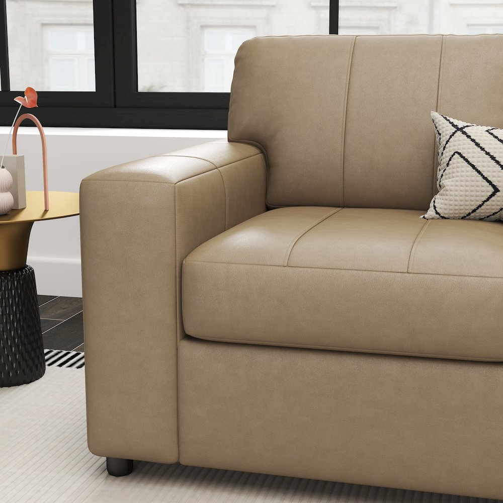 Sakan Leather 4-Pc Living Room Set, Sofa Loveseat, Chair and Ottoman, Beige