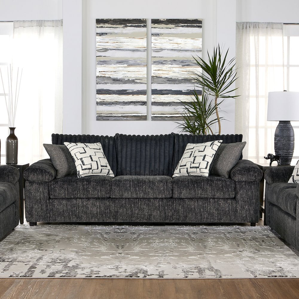 Nason Wide Wale Corduroy Sofa, Loveseat, and Ottoman Set, Charcoal