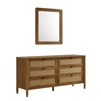 Vichy Wood and Rattan 6-Drawer Dresser with Mirror