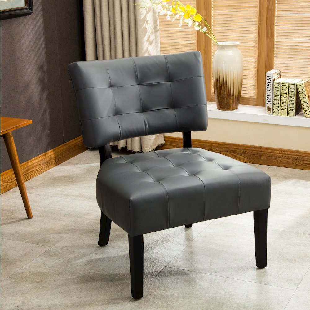 Movile Blended Gray Leather Tufted Accent Chair with Oversized Seating