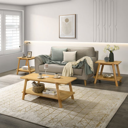 3-Piece Coffee Table Set, Coffee Table and Two End Tables, Natural Oak Finish
