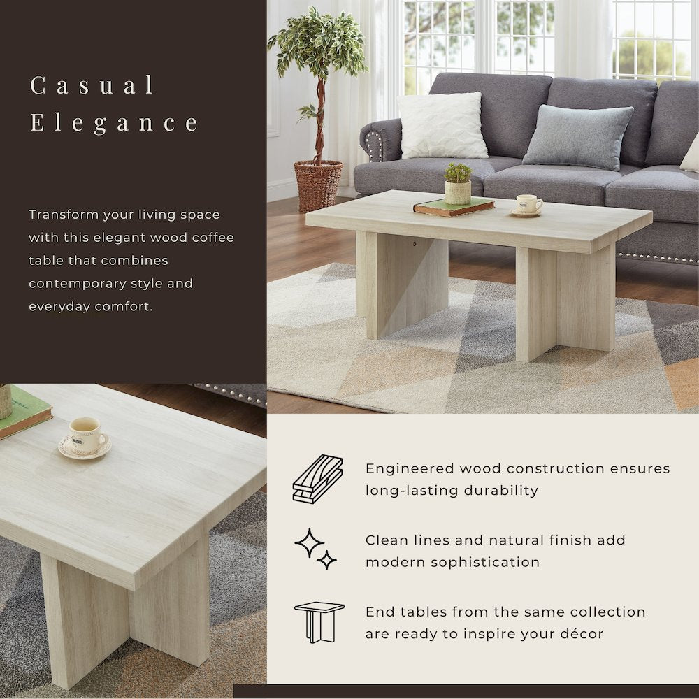 Mchome Contemporary Coffee Table, White Finish