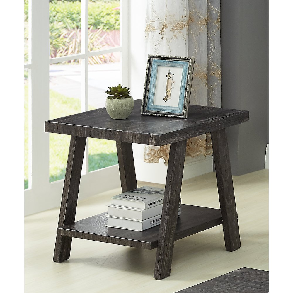 Athens Contemporary Replicated Wood Shelf Coffee Set Table in Charcoal Finish
