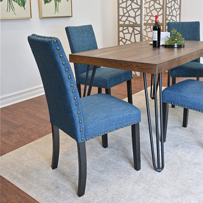 Amisos 6-Pc Dining Set, Hairpin Dining Table with 4 Chairs and Bench, Blue