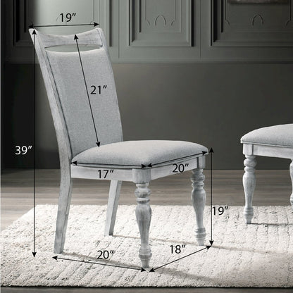 6 Piece Dining Table Set, 4 Upholstered Chairs, 1 Bench, Rustic White and Oak