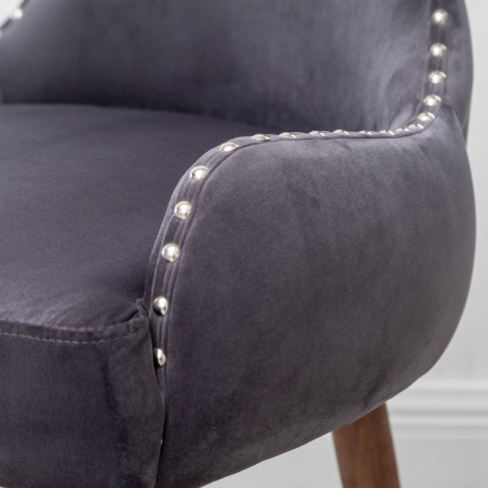 Lindale Contemporary Velvet Upholstered Nailhead Trim Accent Chair, Gray