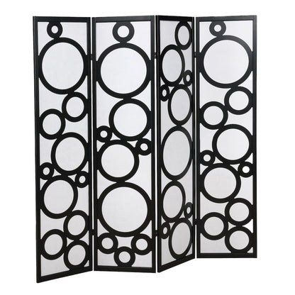Arvada 4-Panel Wood Room Divider with Circle Pattern, Black