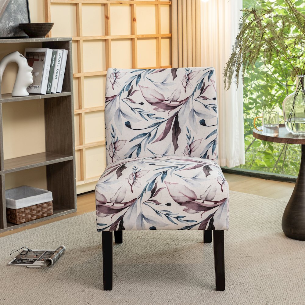 Capa Print Fabric Armless Contemporary Accent Chair, Purple Floral