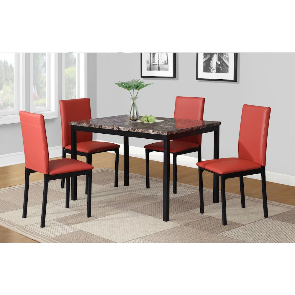 Noyes Faux Leather Seat Metal Frame Red Dining Chairs , Set of 4