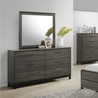 Ioana Antique Grey Finish Wood 6 Drawers Dresser and Mirror
