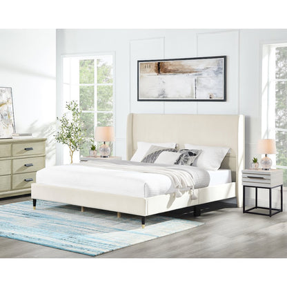 Arles Upholstered Bedroom Set,Wingback Platform Bed with 2Nightstands, King