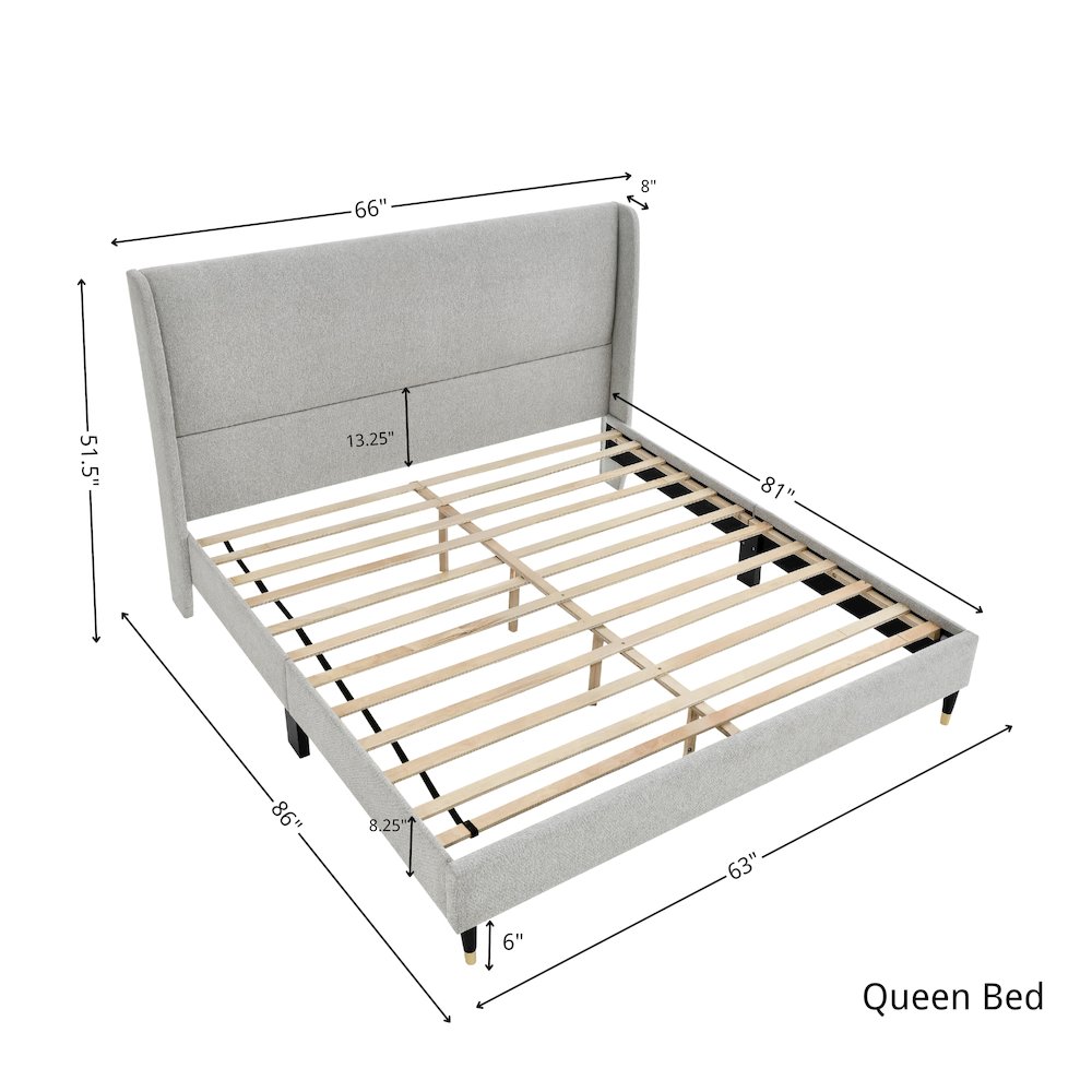 Arles Upholstered Bedroom Set, Wingback Platform Bed with 2Nightstands, Queen