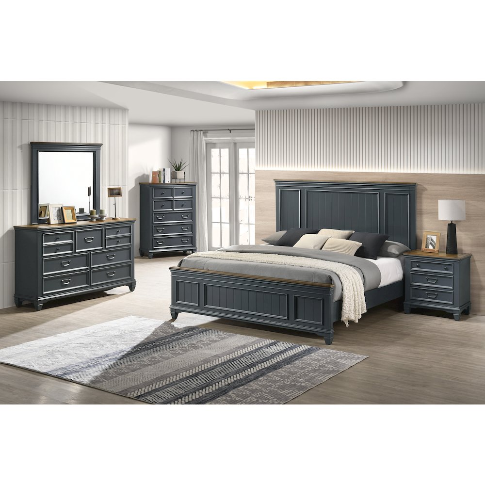Clelane Wood Bedroom Set Panel King Bed, Dresser, Mirror, Nightstand, and Chest