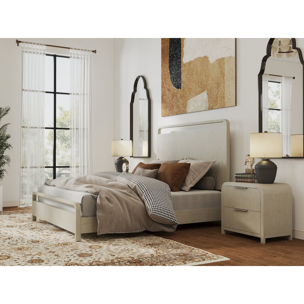 Tavari 3-PC Bedroom Set with Panel Bed and Two Nightstands in Light Gray, Queen