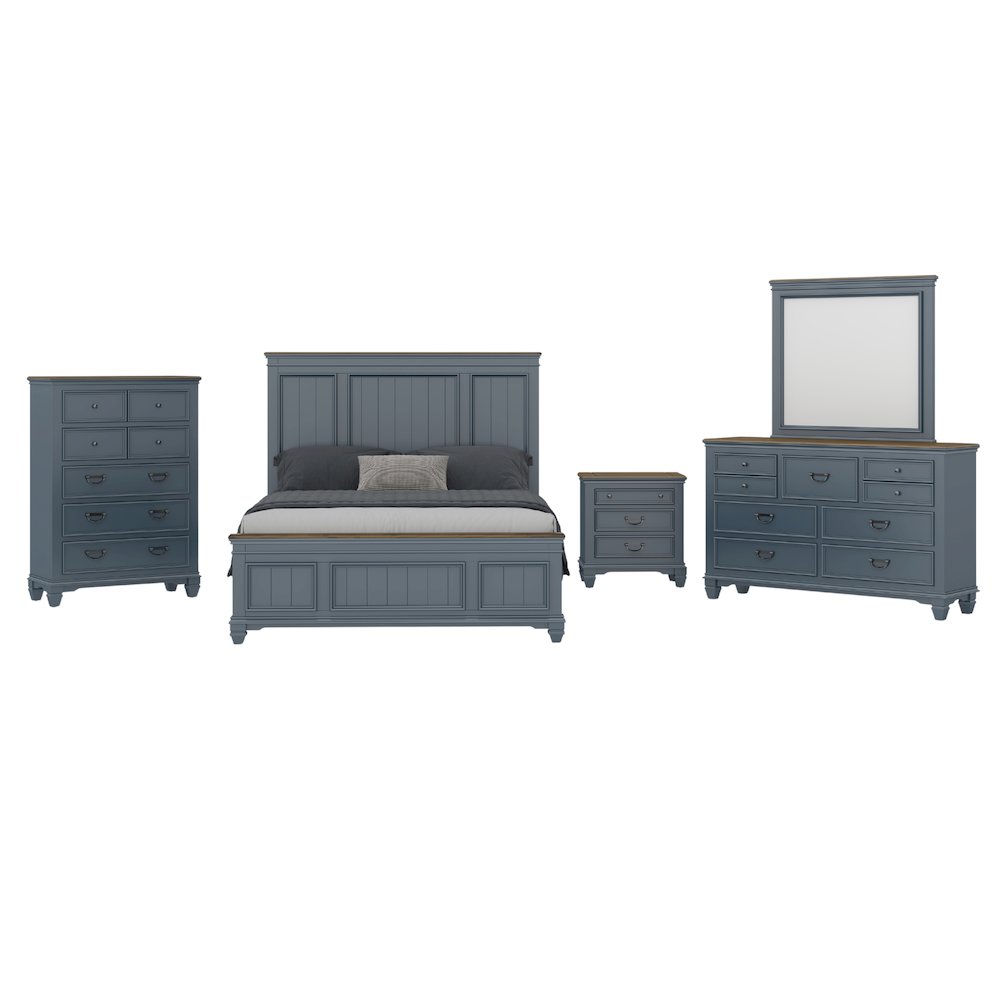 Clelane Wood Bedroom Set Panel Queen Bed, Dresser, Mirror, Nightstand, Chest