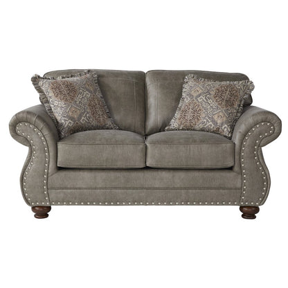 Leinster Faux Leather Upholstered Nailhead Sofa, Loveseat, and Chair Set