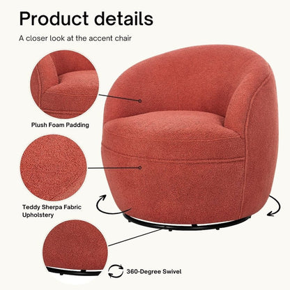Galleria 360 Swivel Teddy Sherpa Barrel Chair, Coral