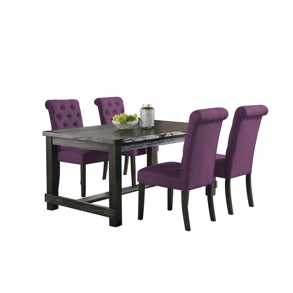 Leviton Antique Black Finished Wood Dining Set, Table with Four Chair, Purple