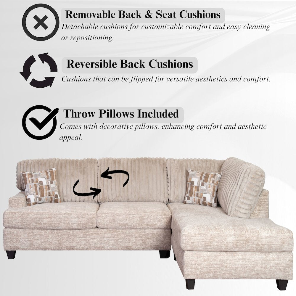 Nexus Wide Wale Corduroy L-shape Sectional with Chaise, Galactic Parchment
