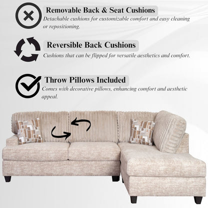 Nexus Wide Wale Corduroy L-shape Sectional with Chaise, Galactic Parchment