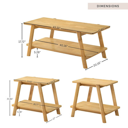3-Piece Coffee Table Set, Coffee Table and Two End Tables, Natural Oak Finish