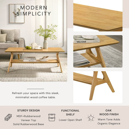 3-Piece Coffee Table Set, Coffee Table and Two End Tables, Natural Oak Finish