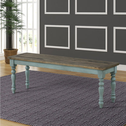 Prato Two-Tone Wood Dining Bench, Antique Blue and Distressed Oak
