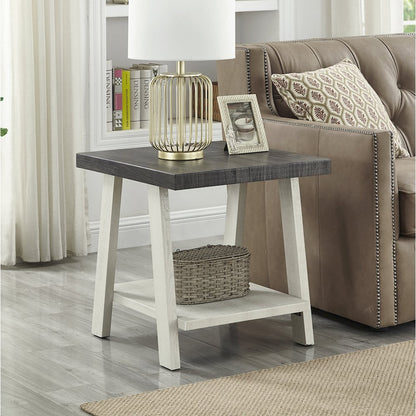 Athens Contemporary Two-Tone Wood Shelf End Table in Weathered Charcoal/Beige