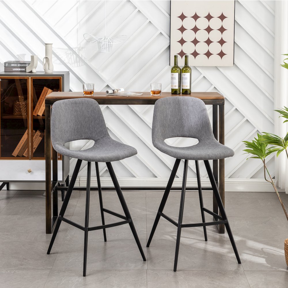 Porth Fabric Kitchen 28.25" Barstools, Set of 2, Gray