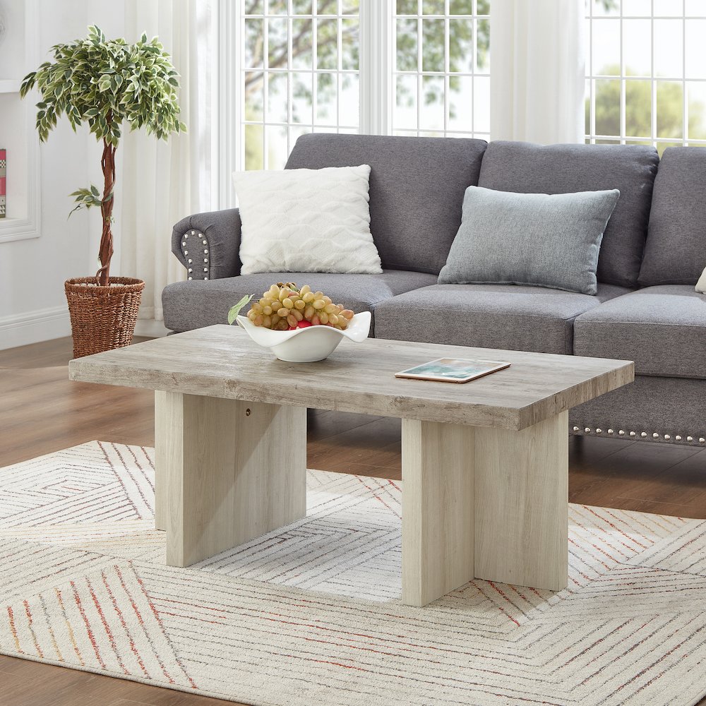 Mchome Contemporary Coffee Table, Weathered Gray and Beige