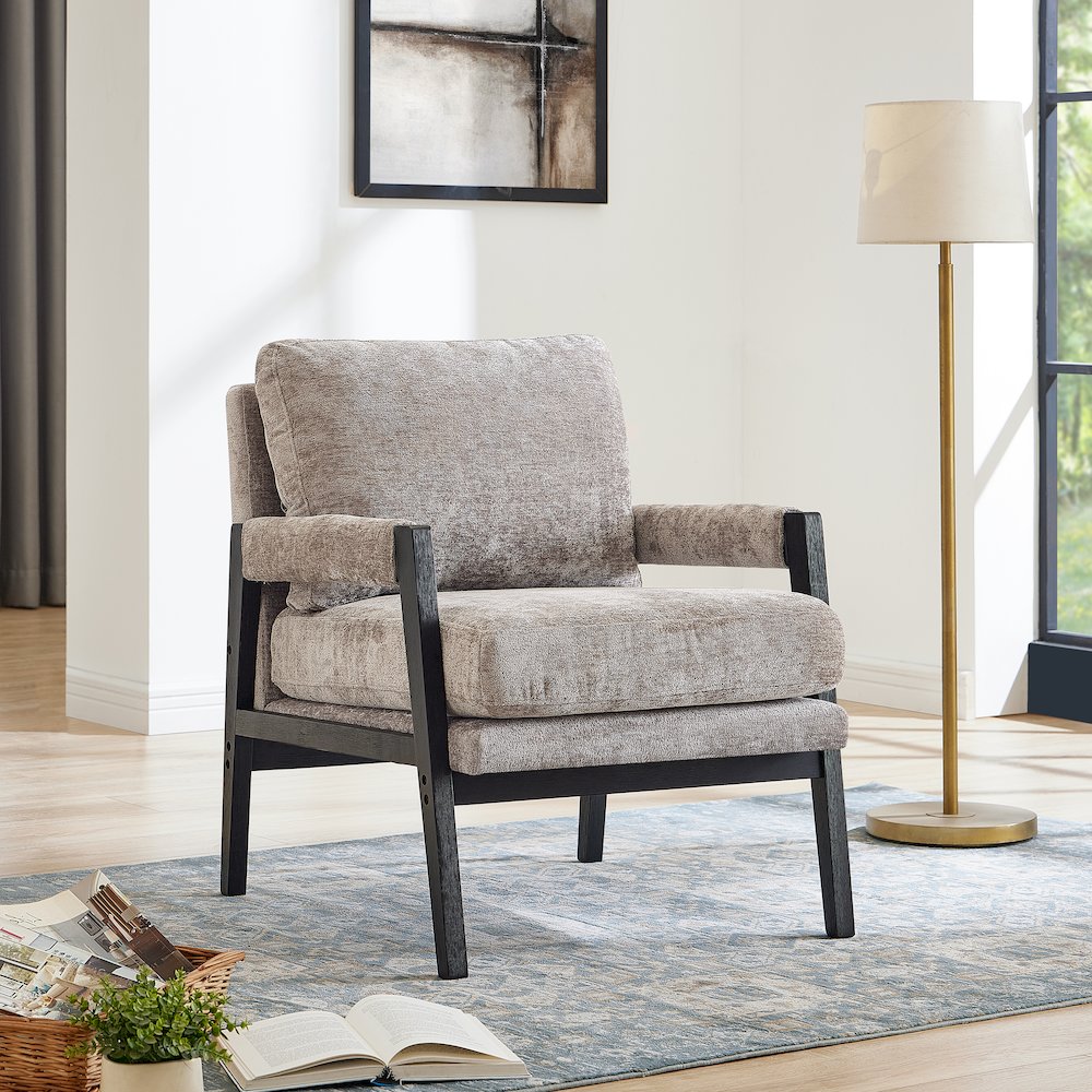 Kelly Mid-Century Modern Chenille Upholstered Accent Armchair, Gray