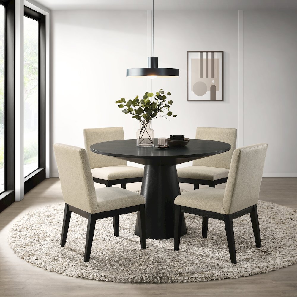 Rocco Contemporary Dining Set, Round Pedestal Table with 4 Chairs