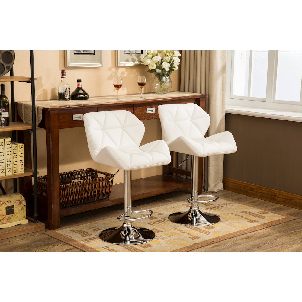 Glasgow Contemporary Tufted Adjustable Height White Bar Stools, Set of 2