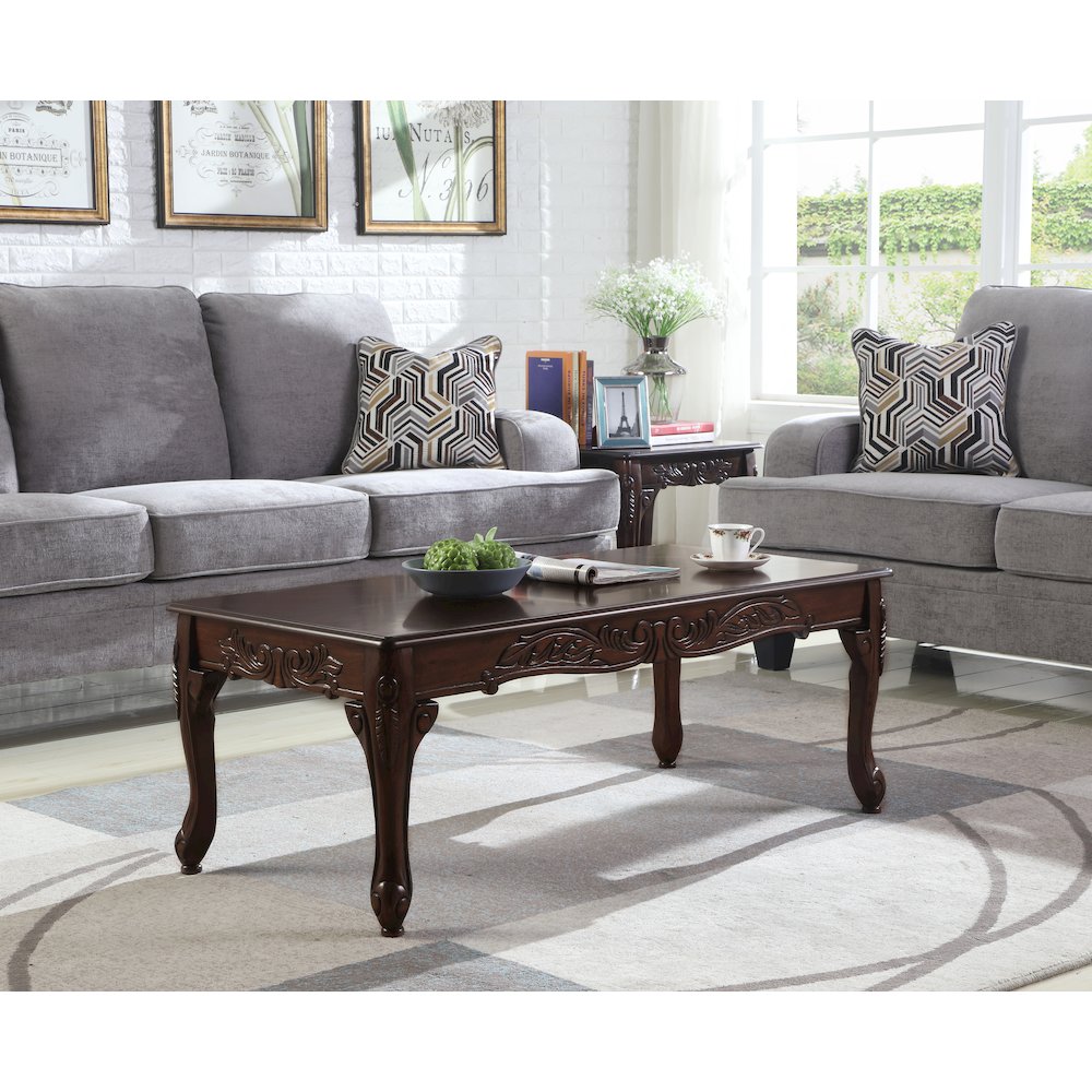 Blush Traditional Ornate Detailing Dark Cherry Finish Wood Coffee Table