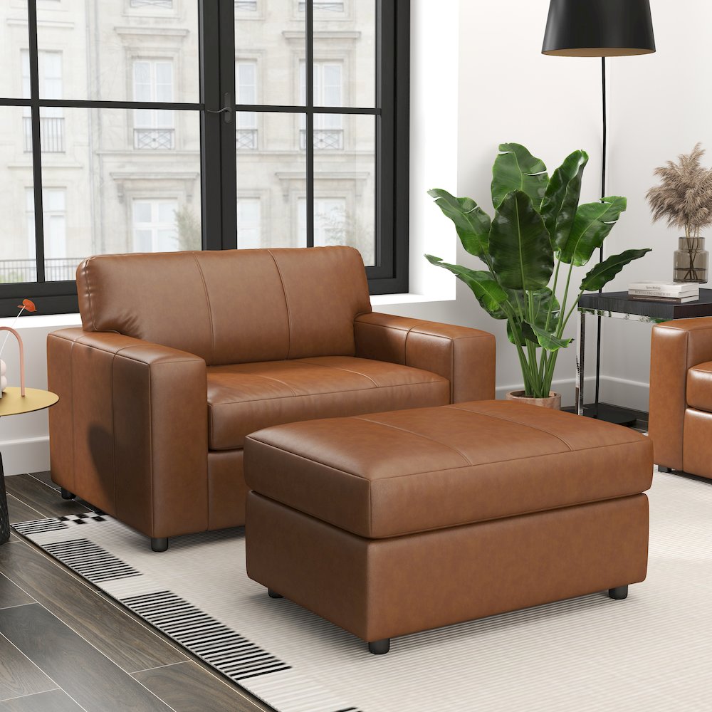 Sakan Leather Upholstered 2-Piece Living Room Set, Cutler Chair and Ottoman