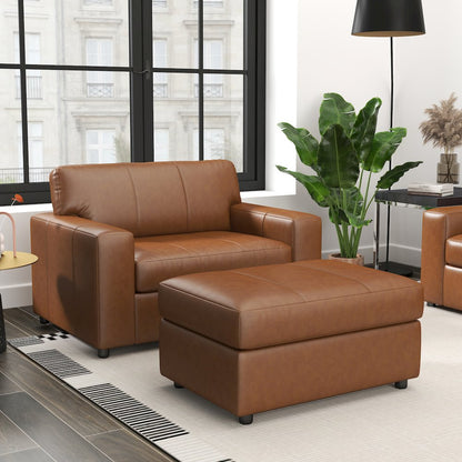 Sakan Leather Upholstered 2-Piece Living Room Set, Cutler Chair and Ottoman