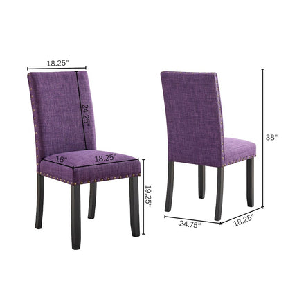 Biony Espresso Wood Dining Set with 4 Fabric Nailhead Chairs, Purple
