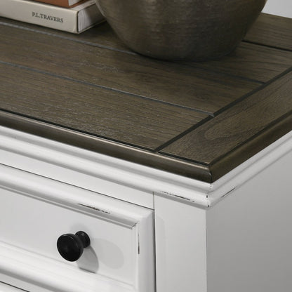 Clelane Wood 7-Drawer Dresser with Mirror, Weathered White and Gray