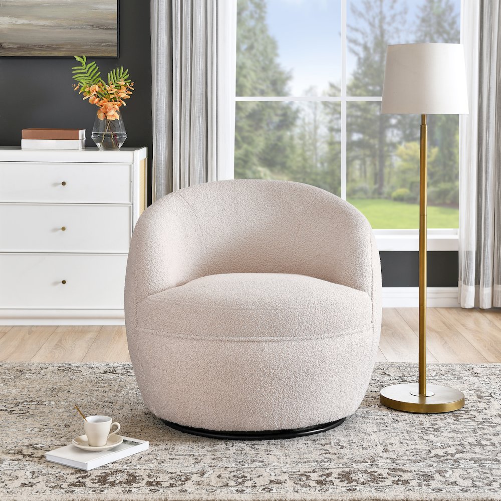 Galleria 360 Swivel Teddy Sherpa Barrel Chair, Beige