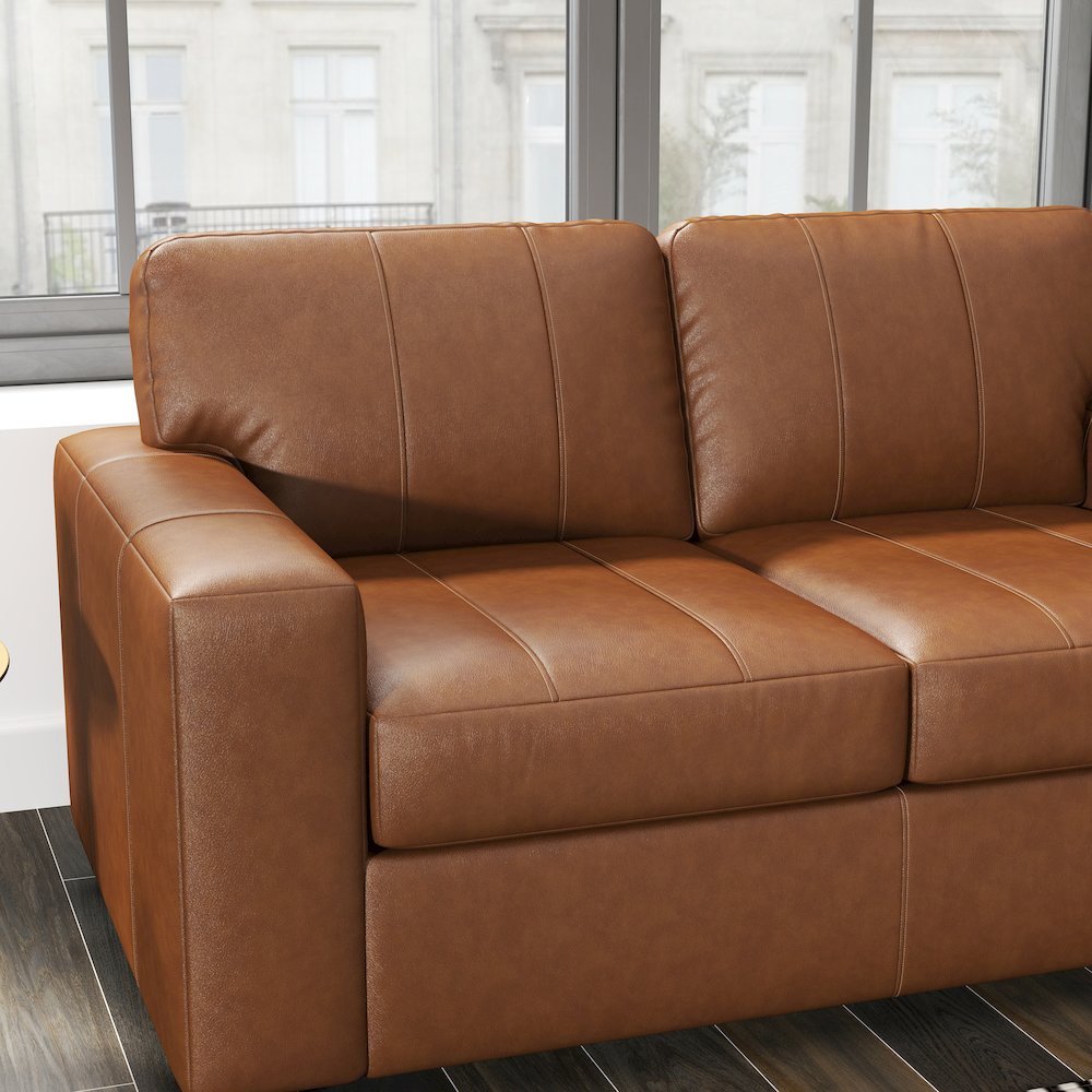 Sakan Leather Upholstered Loveseat, Caramel