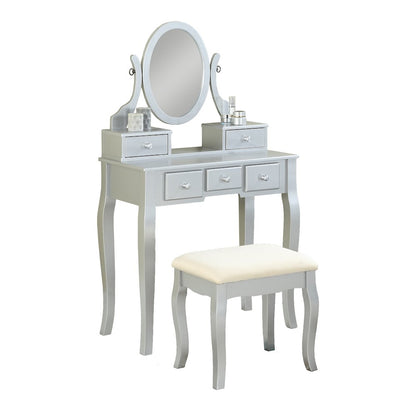 Ashley Wood Makeup Vanity Table and Stool Set, Silver