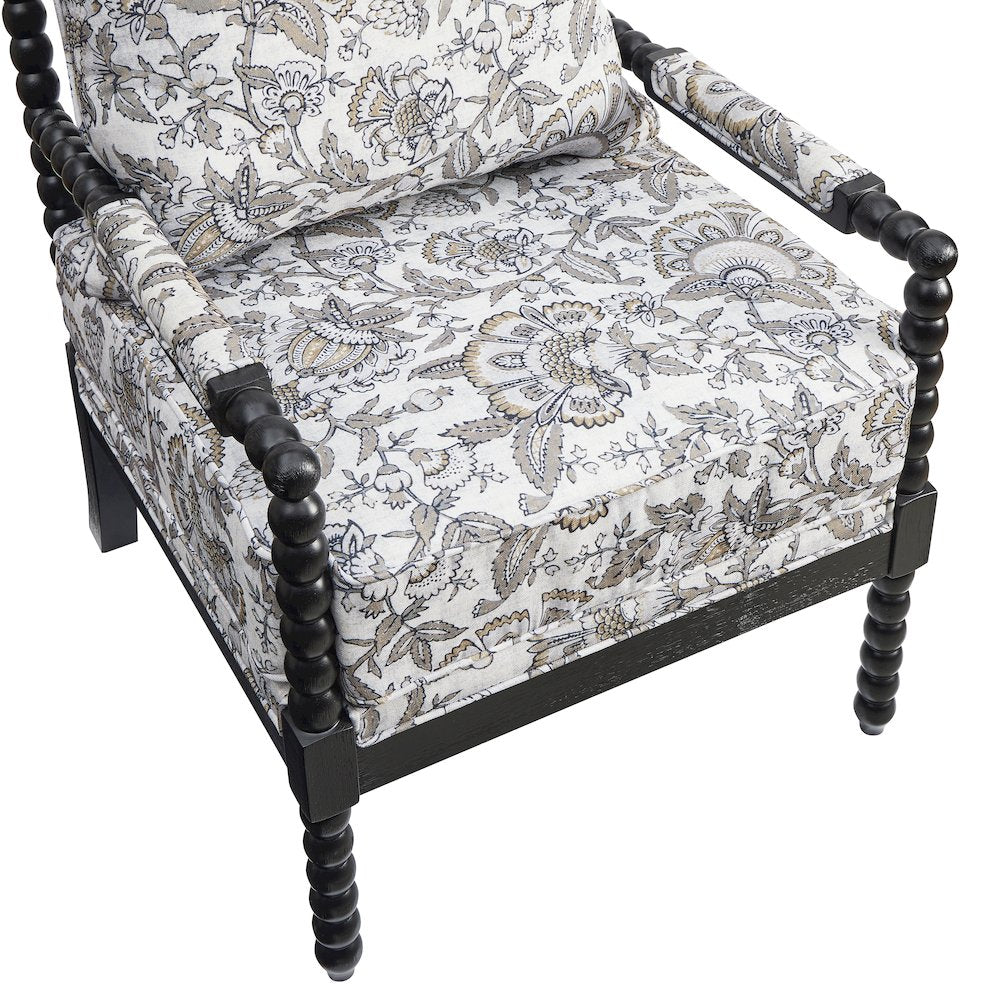 Belvoir Upholstered Spool Accent Chair, Floral with Black Finish
