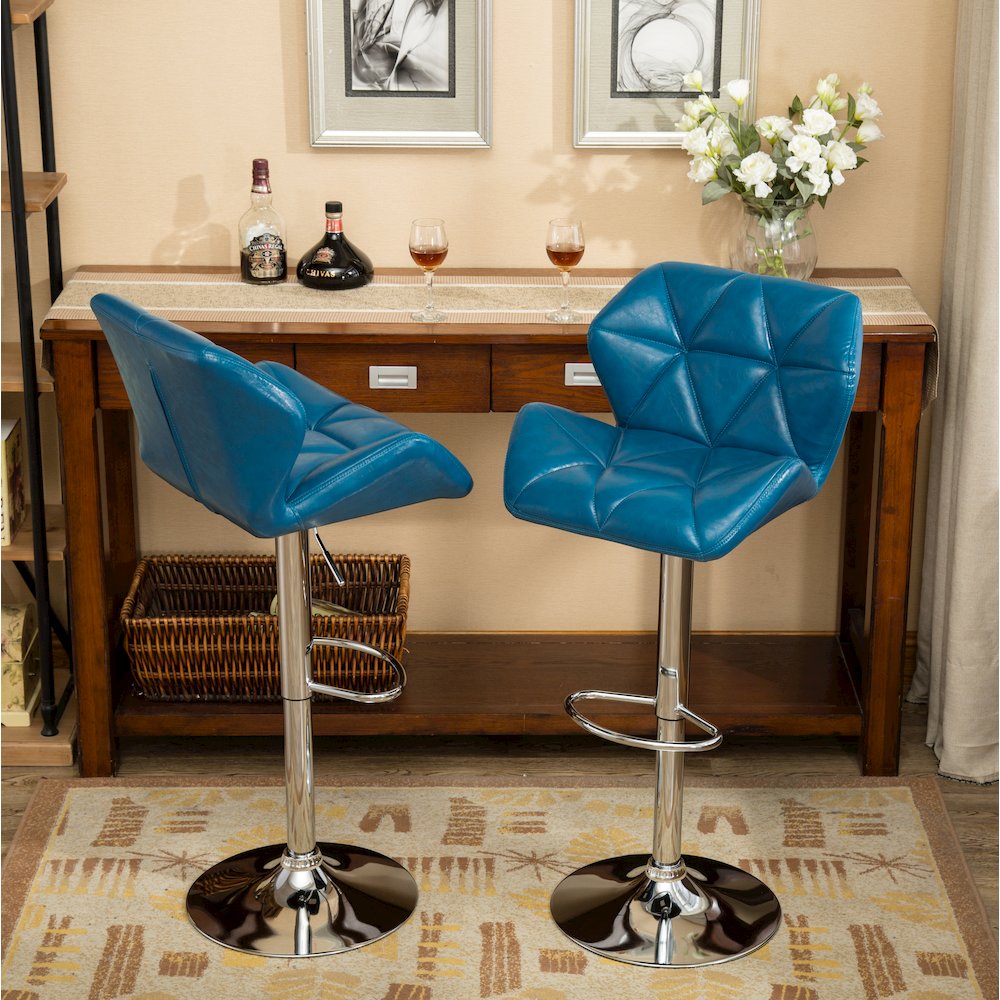 Glasgow Contemporary Tufted Adjustable Height Blue Bar Stools, Set of 2