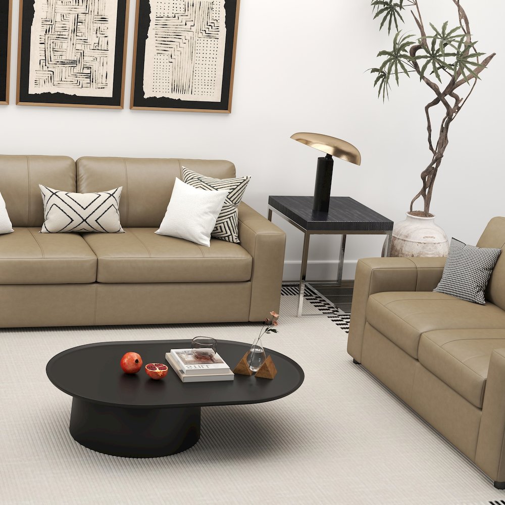 Sakan Leather 4-Pc Living Room Set, Sofa Loveseat, Chair and Ottoman, Beige